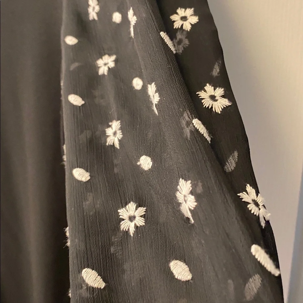 CeCe Black Top with Embroidered Floral Sheer Sleeves - Picture 4 of 12